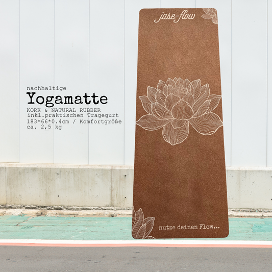 Yogamatte Kork mit Lotus Design inklusive Tragegurt von jase-flow
